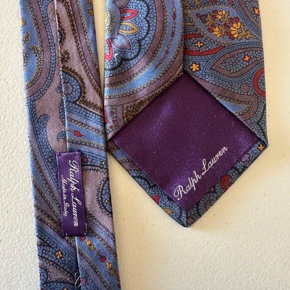 Ralph Lauren Collection Paisley Silk Necktie 60" Made In Italy 100% Silk Handmad - Picture 5 of 11